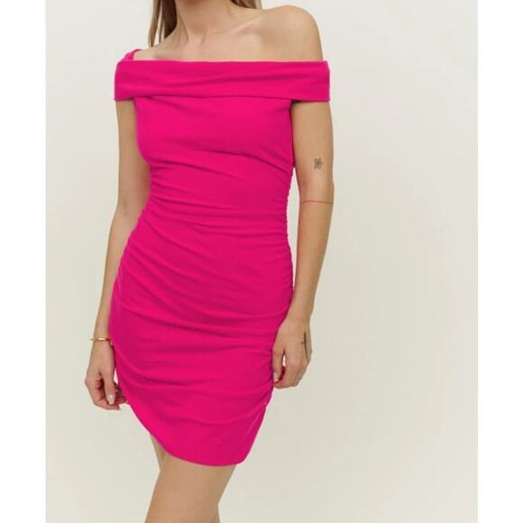Reformation NWT Pink Raydon Knit Off Shoulder Mini Dress Size Small - Picture 1 of 4